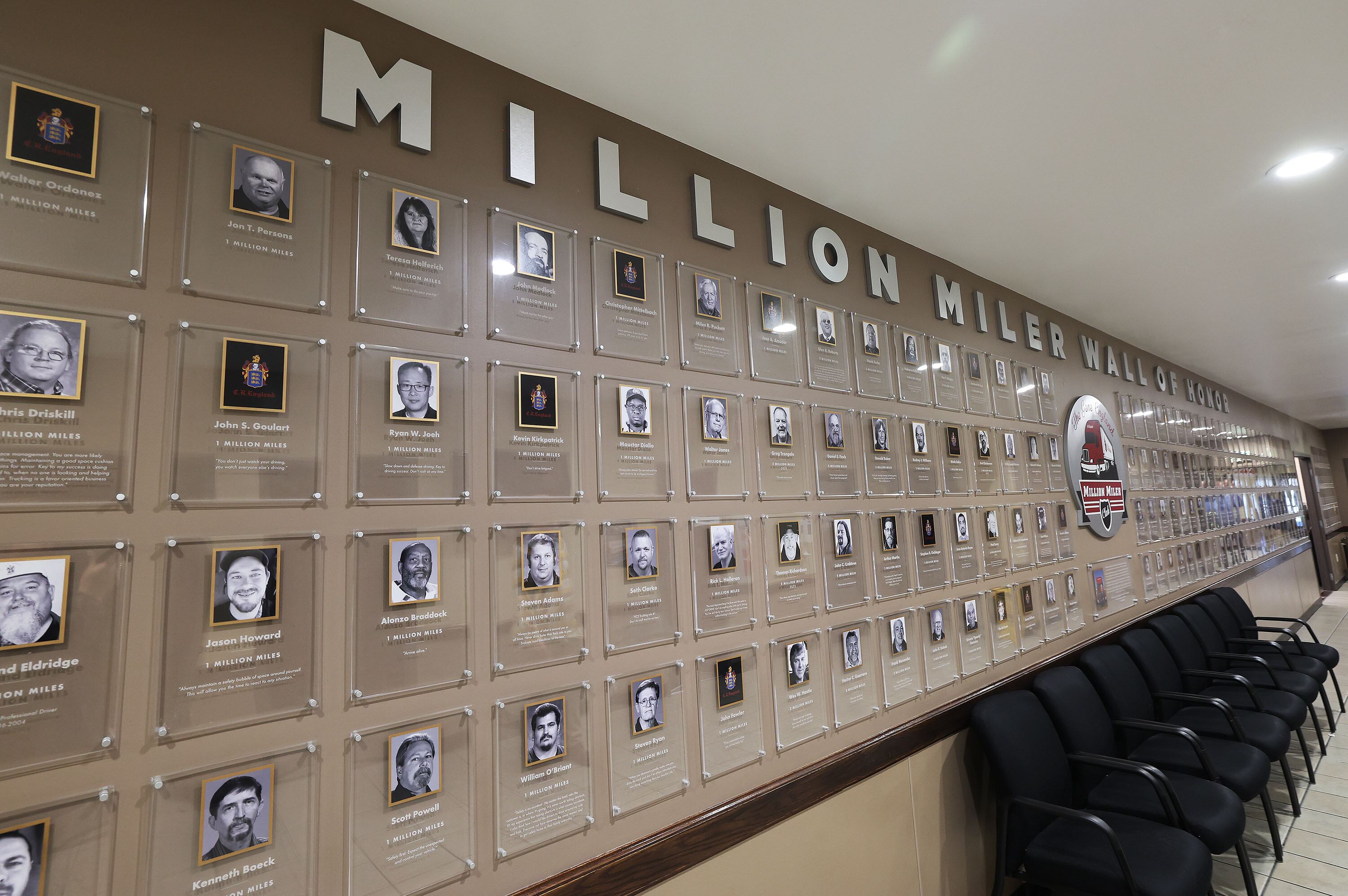 The Million Miler Wall at C.R. England in West Valley City on Nov. 20.