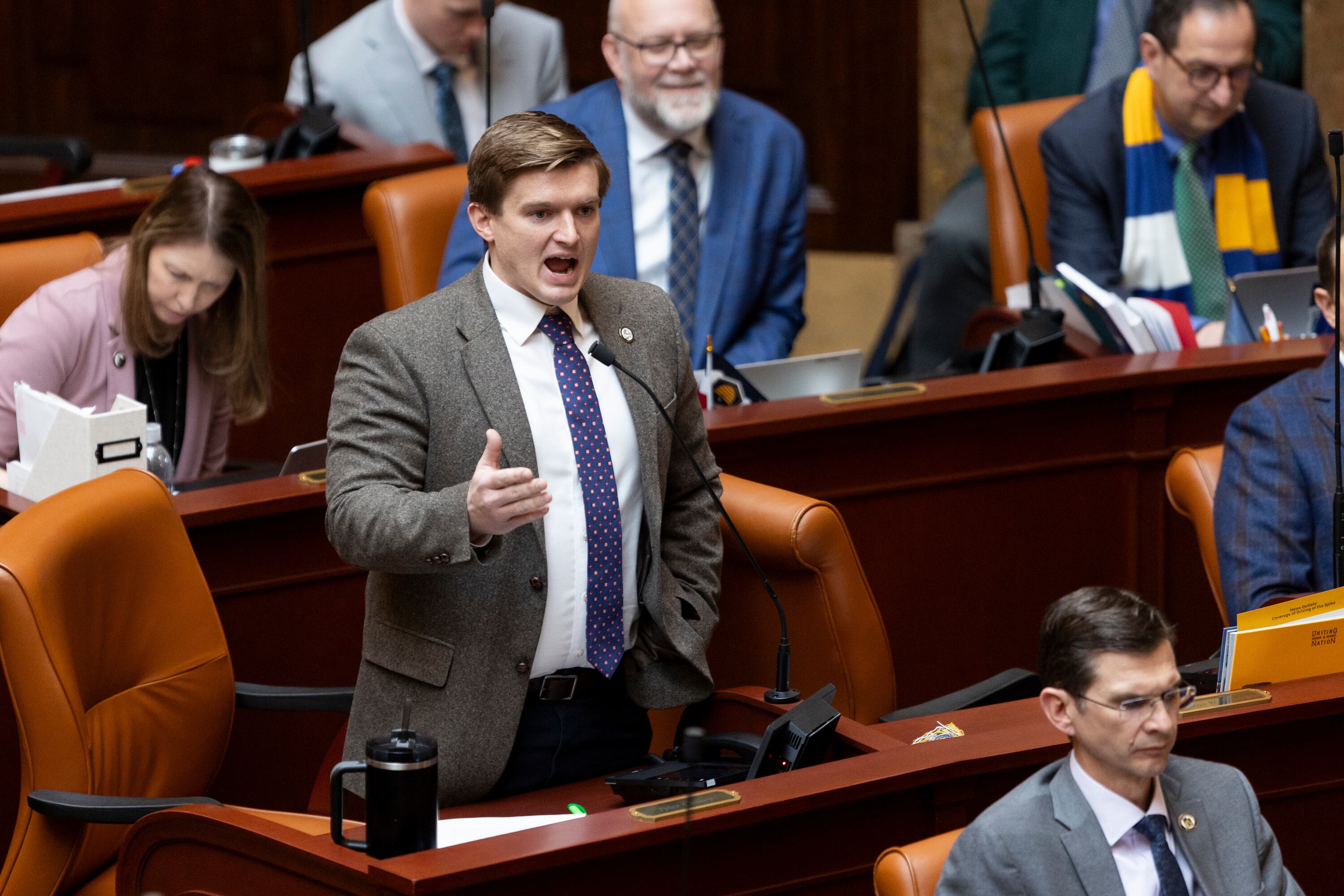 Rep. Tyler Clancy, R-Provo, speaks about HB261 at the Capitol in Salt Lake City on Jan. 19. He appeared on Thursday's episode of "Dr. Phil Primetime."