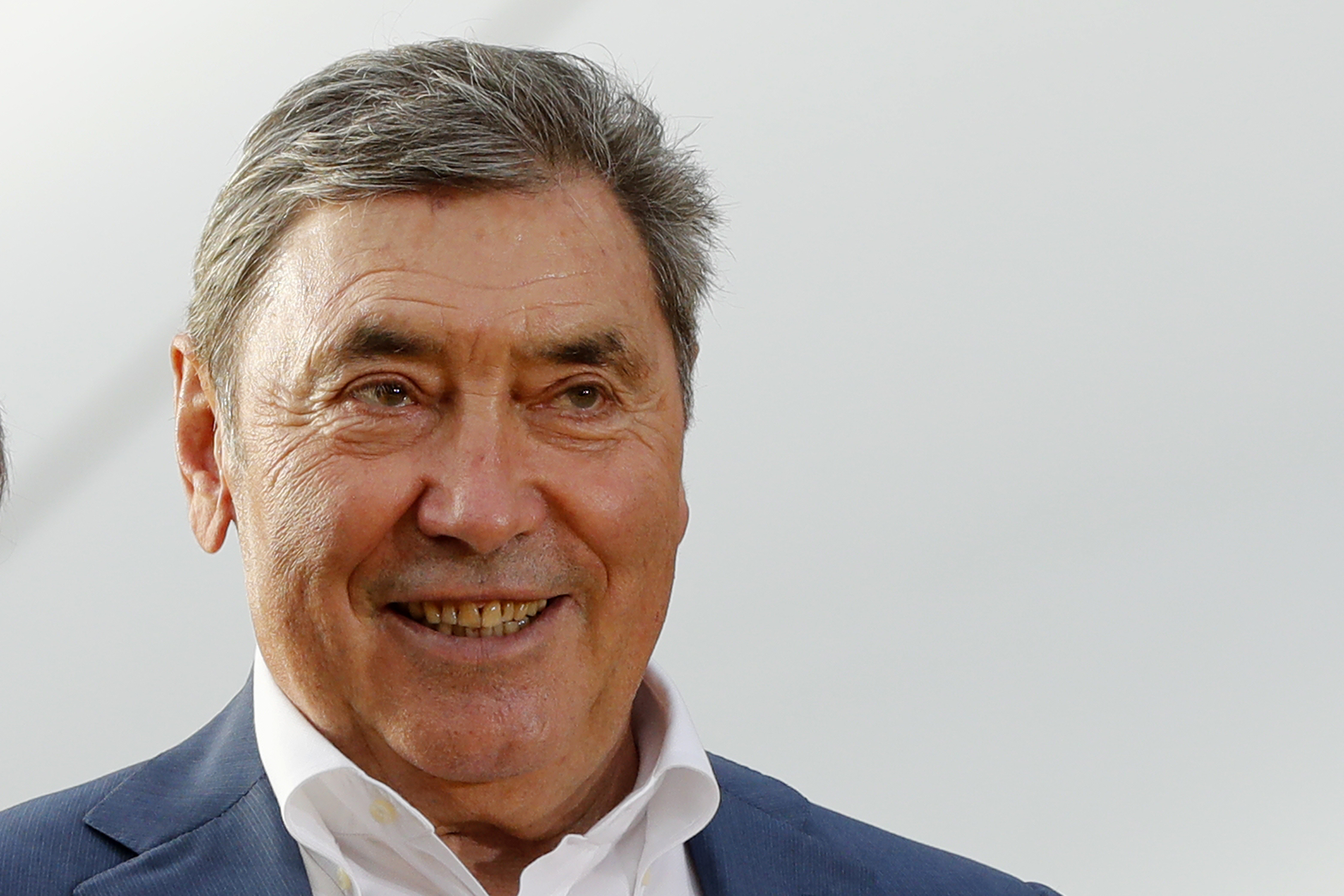 Former Belgian cycling champion Eddy Merckx is pictured during the podium ceremony after the 21st and last stage of the Tour de France cycling race, Sunday, July 29, 2018 in Paris.