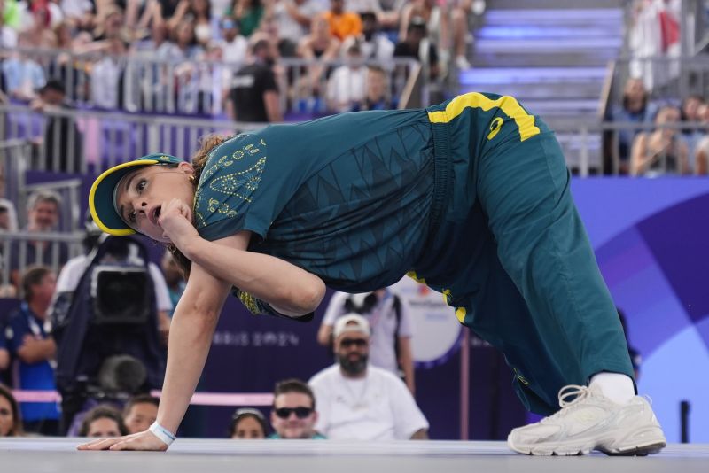 Australia's Rachael Gunn, known as B-Girl Raygun, competes during the Round Robin Battle at the breaking competition at La Concorde Urban Park at the 2024 Summer Olympics, on Aug. 9, in Paris, France.