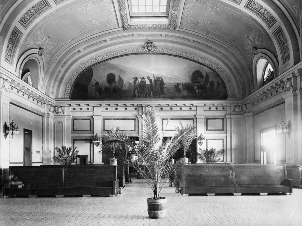 The interior of the Union Pacific Railroad Station waiting area is pictured on Nov. 10, 1910.