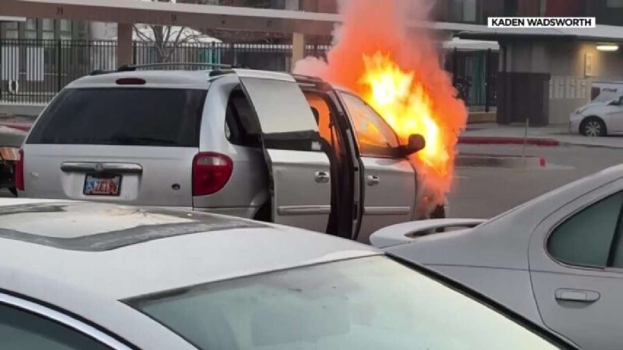 A man was pulled to safety after his wheelchair accessible van caught on fire in South Salt Lake on Wednesday.