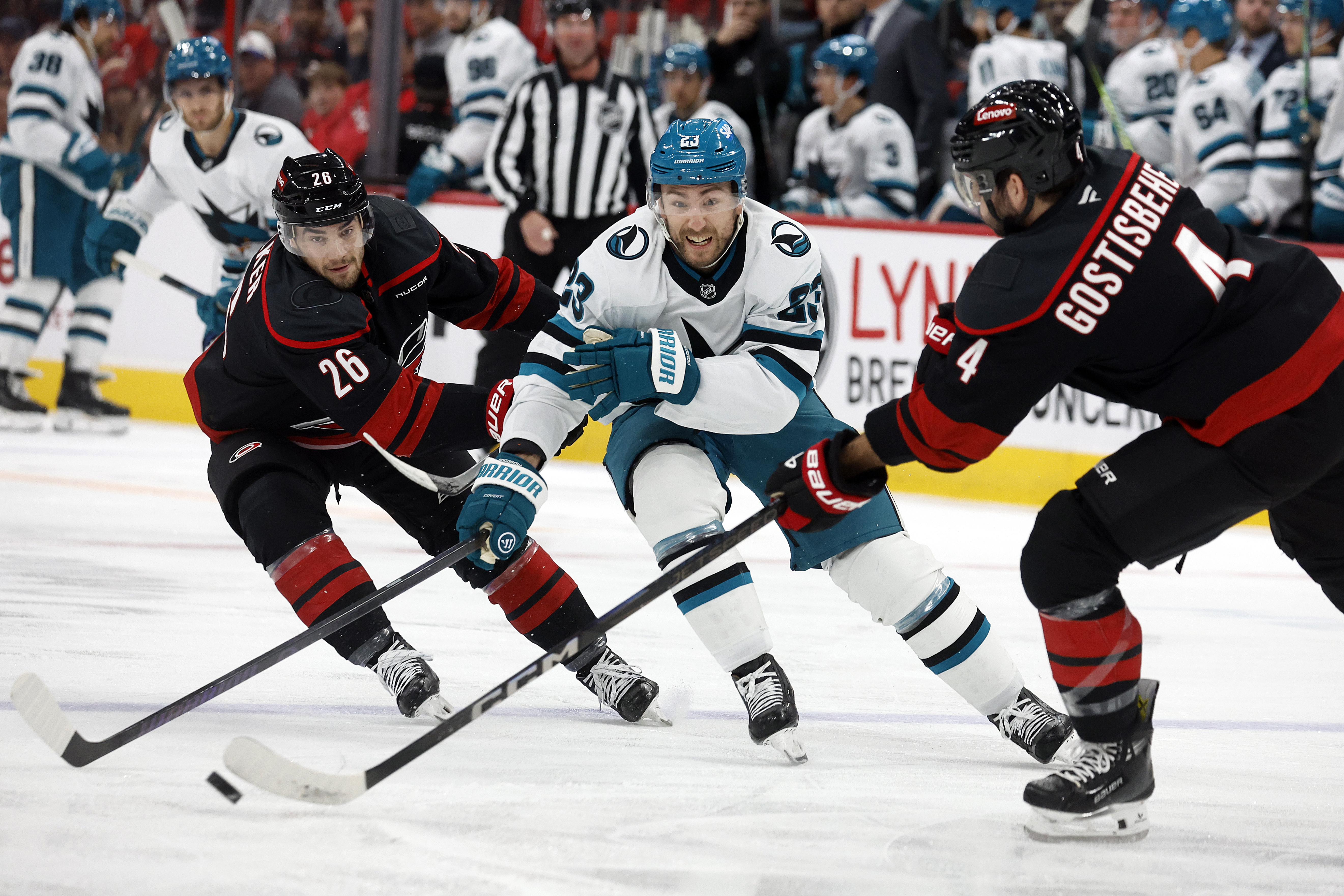 Jalen Chatfield scores in 3rd period as the Hurricanes beat the Sharks 3-2