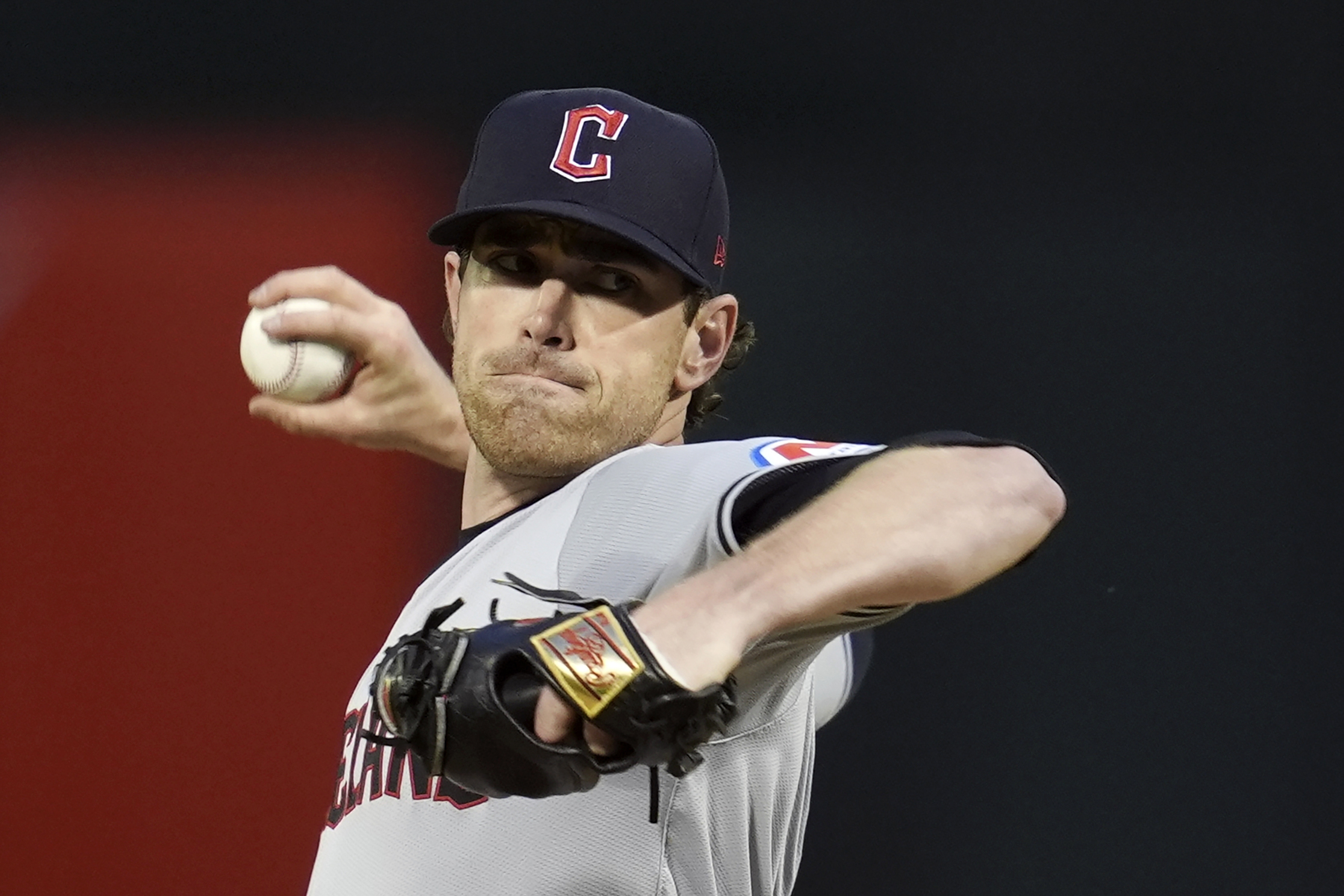 FILE - Cleveland Guardians pitcher Shane Bieber throws to an Oakland Athletics batter during the first inning of a baseball game Thursday, March 28, 2024, in Oakland, Calif.