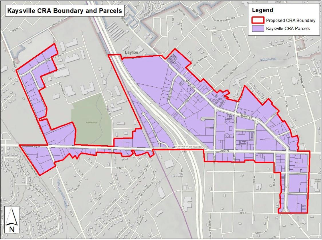 The purple area represents the focus area of a Kaysville downtown redevelopment proposal, focus of a public hearing on Jan. 2, 2025.