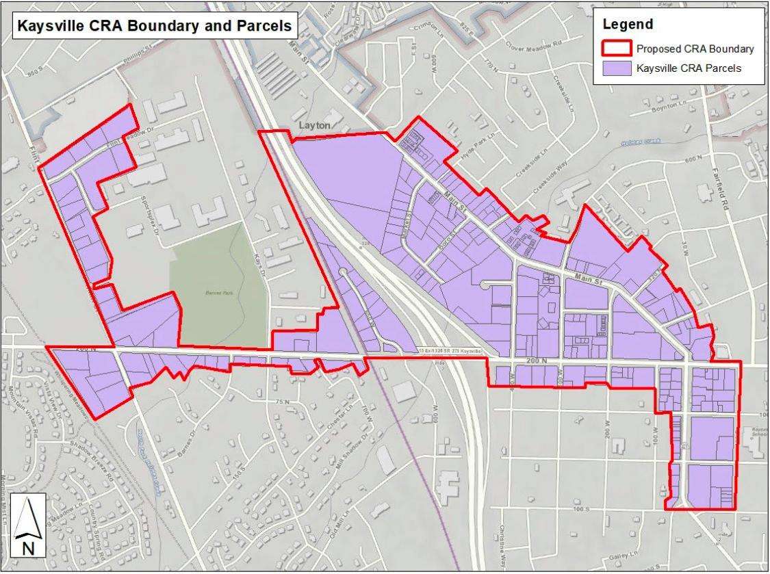 The purple area represents the focus area of a Kaysville downtown redevelopment proposal, focus of a public hearing on Jan. 2, 2025.