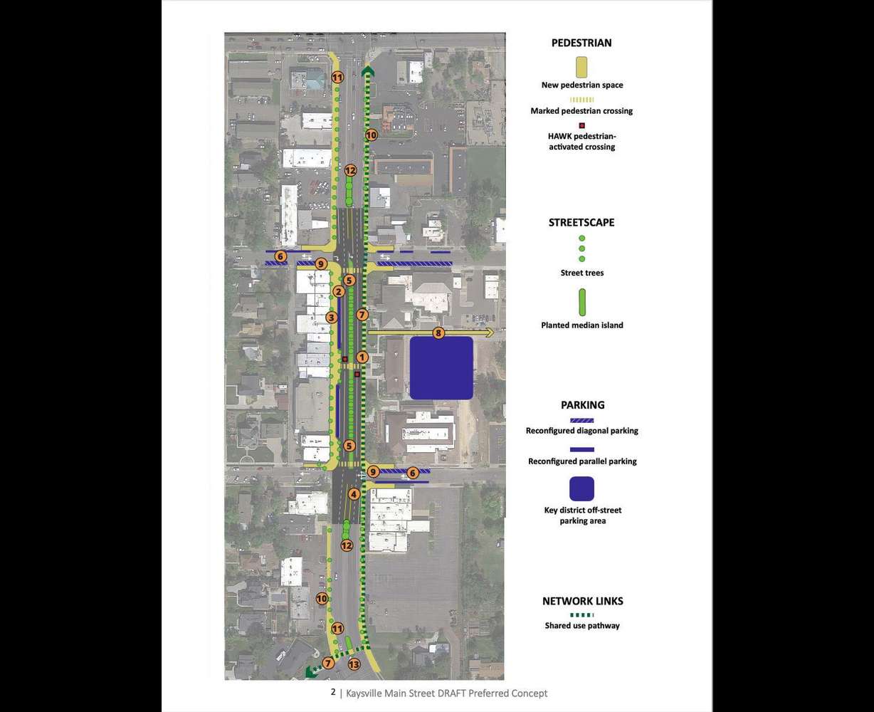 The photo shows envisioned upgrades to a portion of Main Street in Kaysville per a downtown redevelopment proposal.