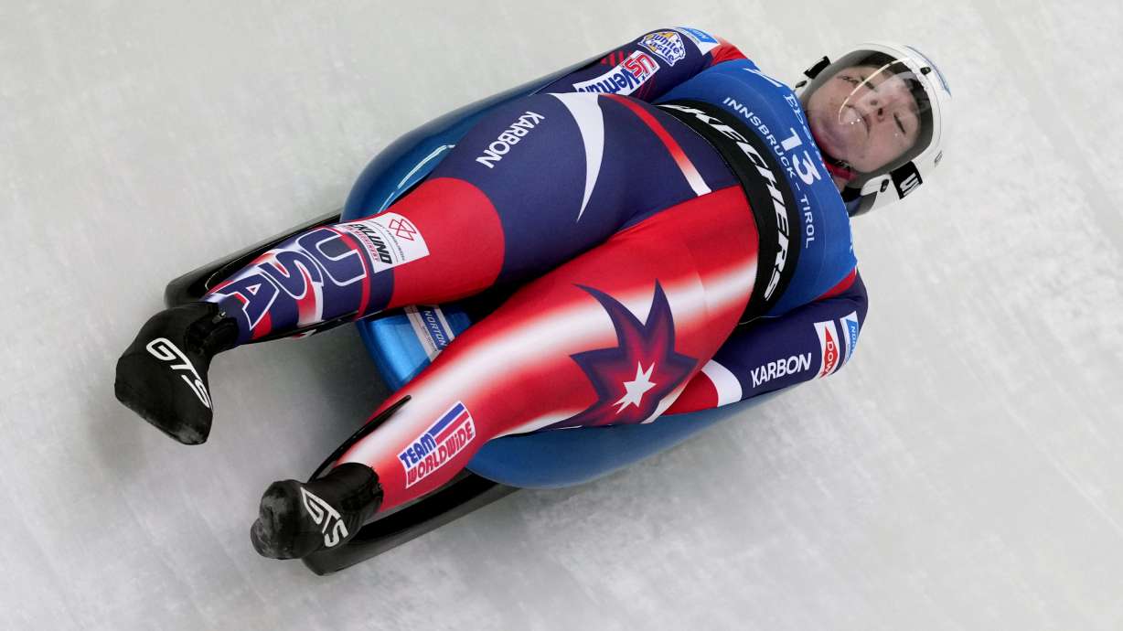 Ashley Farquharson of the United States competes during the women's sprint race at the Luge World Cup in Igls near Innsbruck, Austria, Saturday, Dec. 7, 2024.