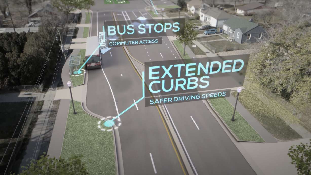A rendering of what 600 North will look like near 900 West after a project to address problems with the roadway. Salt Lake City's 600/700 North improvement project will begin next year and continue into 2026.