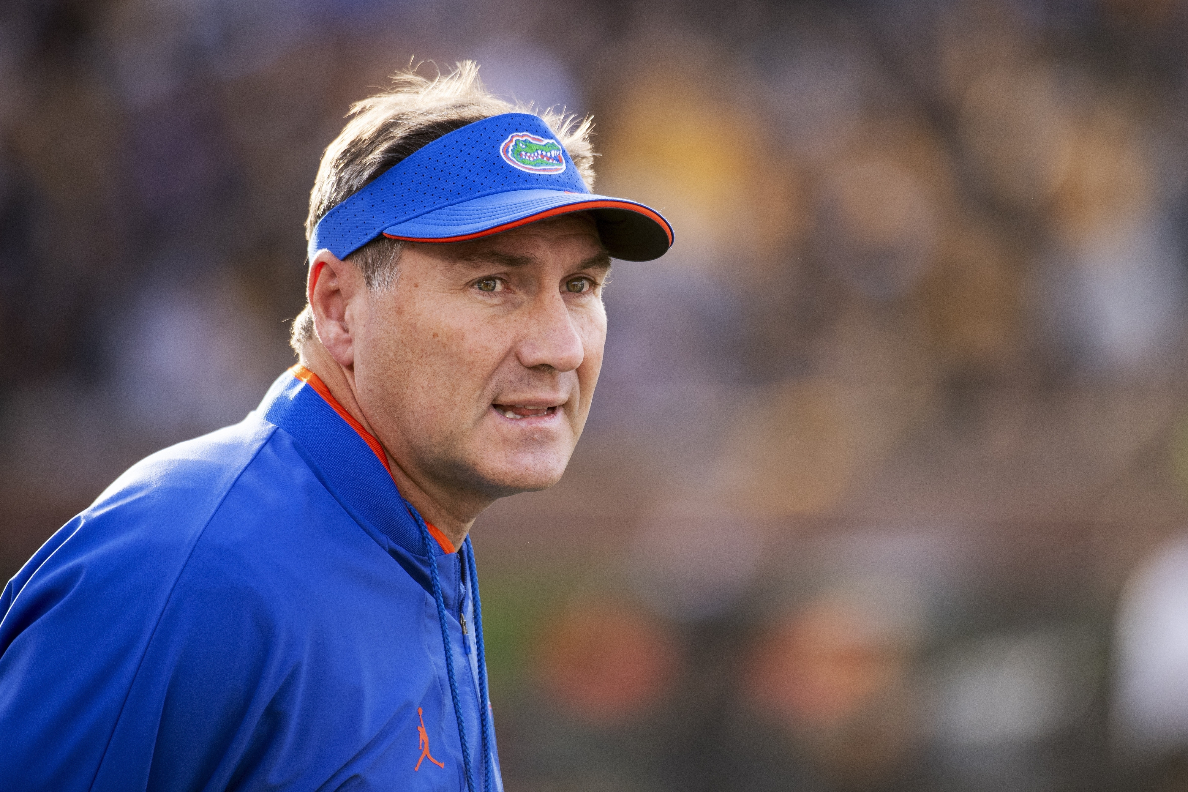 FILE - Florida head coach Dan Mullen watches his team perform during the first quarter of an NCAA college football game against Missouri Saturday, Nov. 20, 2021, in Columbia, Mo.