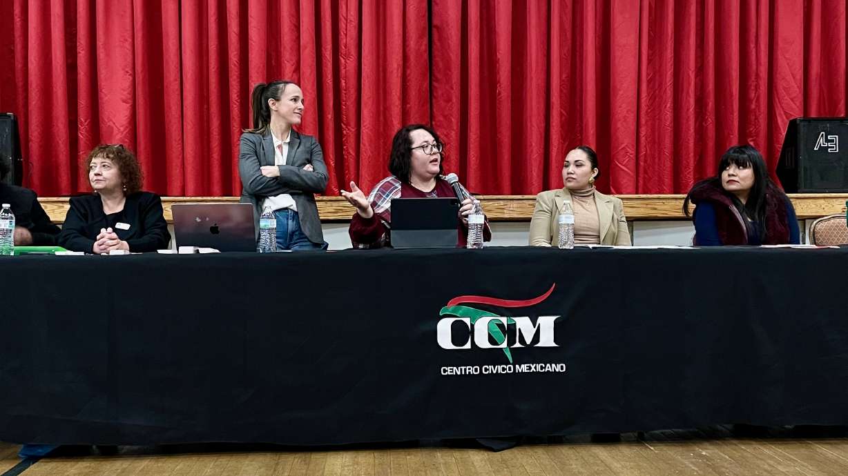 Salt Lake City attorney Nicholle Pitt White, center, addresses a gathering aimed at helping prepare immigrants for the possibility of deportation on Thursday at the Mexican Civic Center in Salt Lake City.