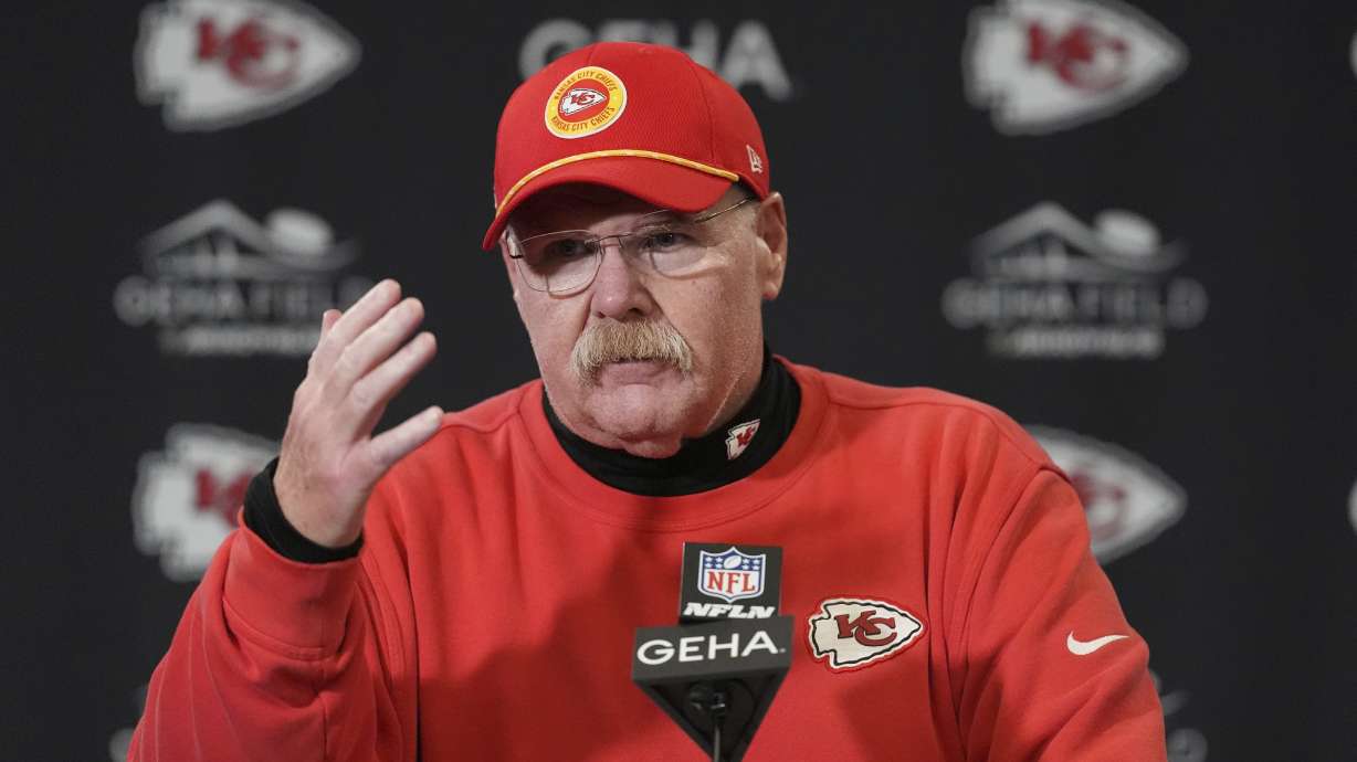 Kansas City Chiefs head coach Andy Reid speaks during a news conference following an NFL football game against the Los Angeles Chargers Sunday, Dec. 8, 2024, in Kansas City, Mo.