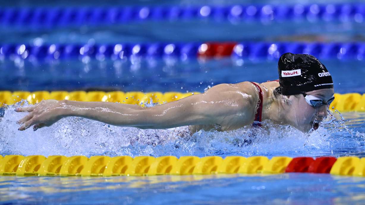 Gretchen Walsh of the United States in action during the 100-meter butterfly semifinal at the World Short Course Swimming Championships in Budapest, Hungary, Friday, Dec. 13, 2024.