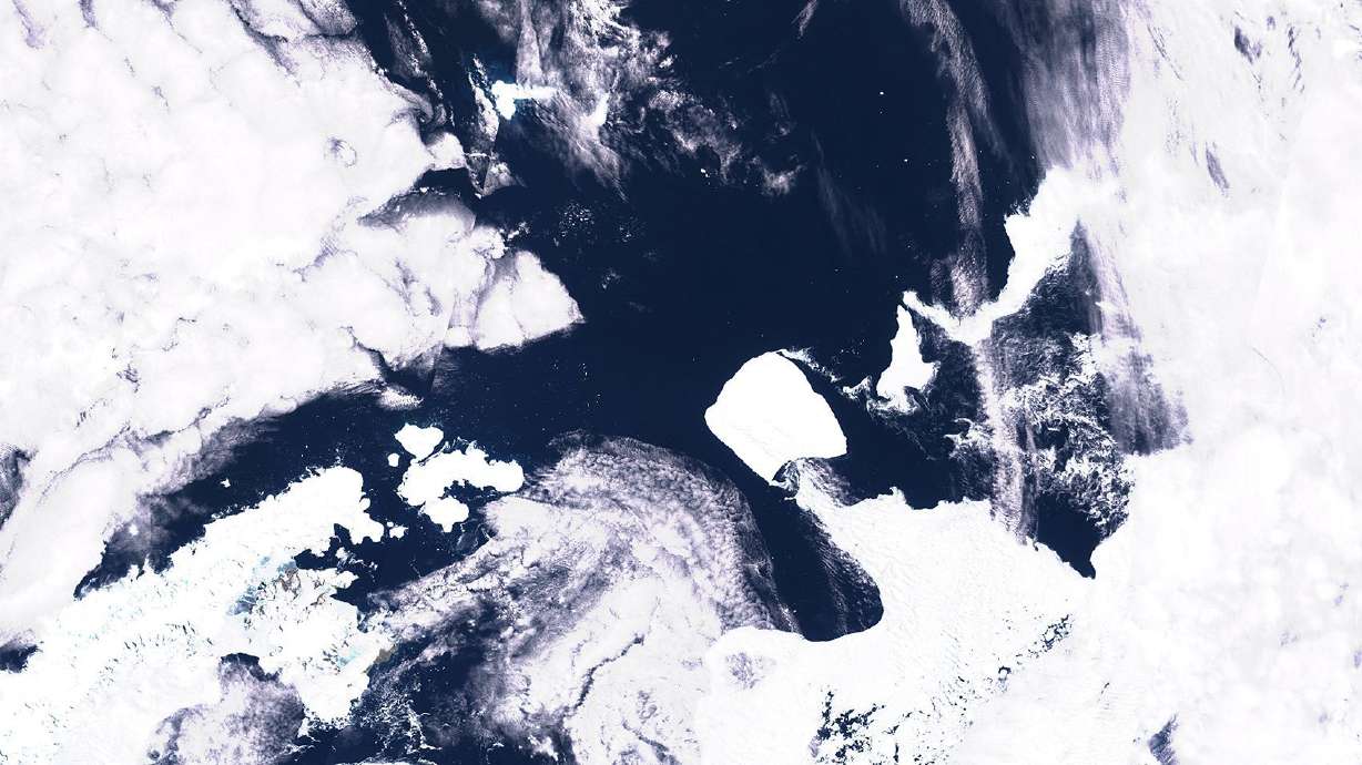 A satellite image of the A23a iceberg seen in Antarctica in November 2023.