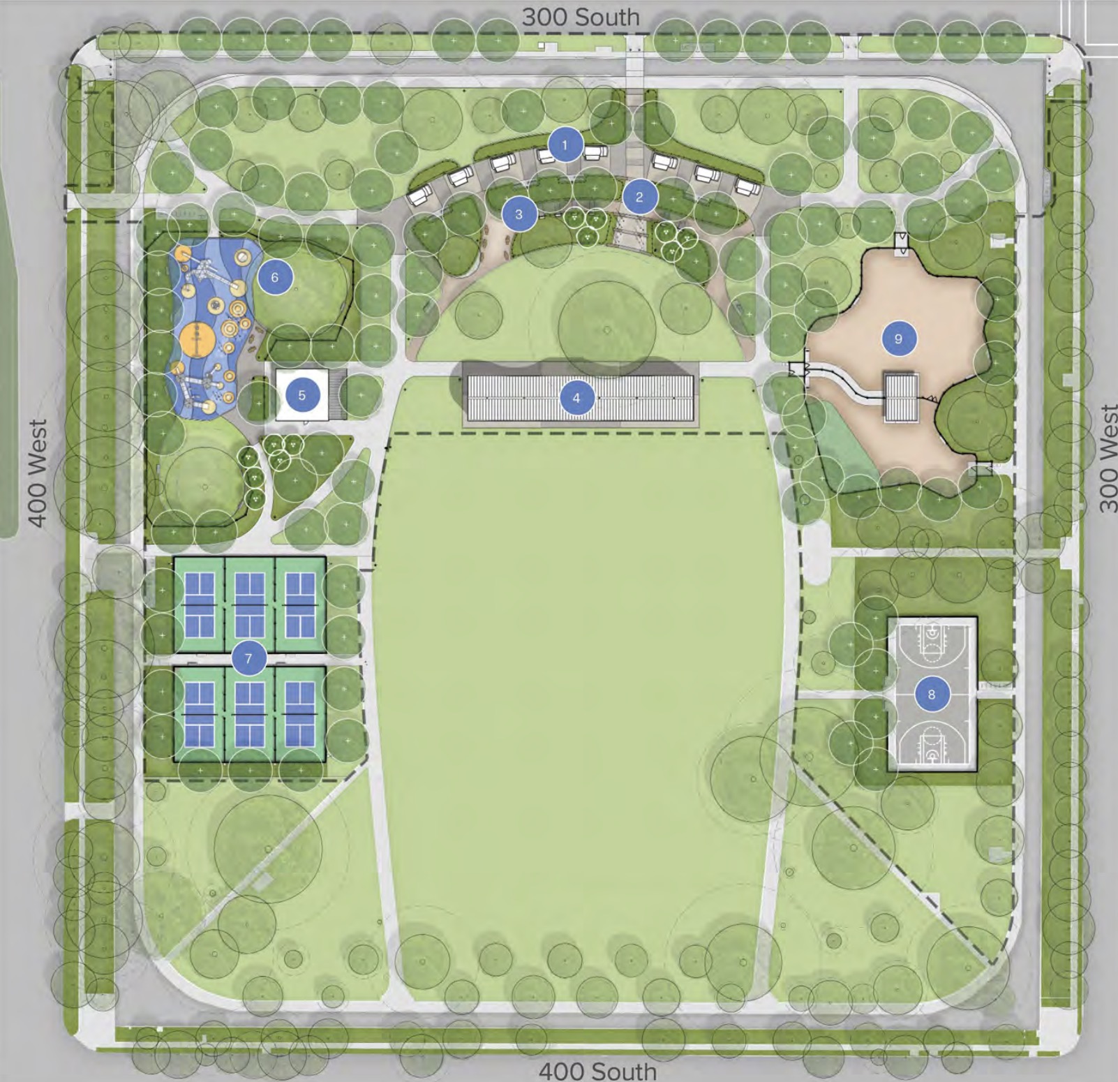 A site plan showing what the future of Pioneer Park in downtown Salt Lake City will look like. Construction is expected to begin as early as September 2025.