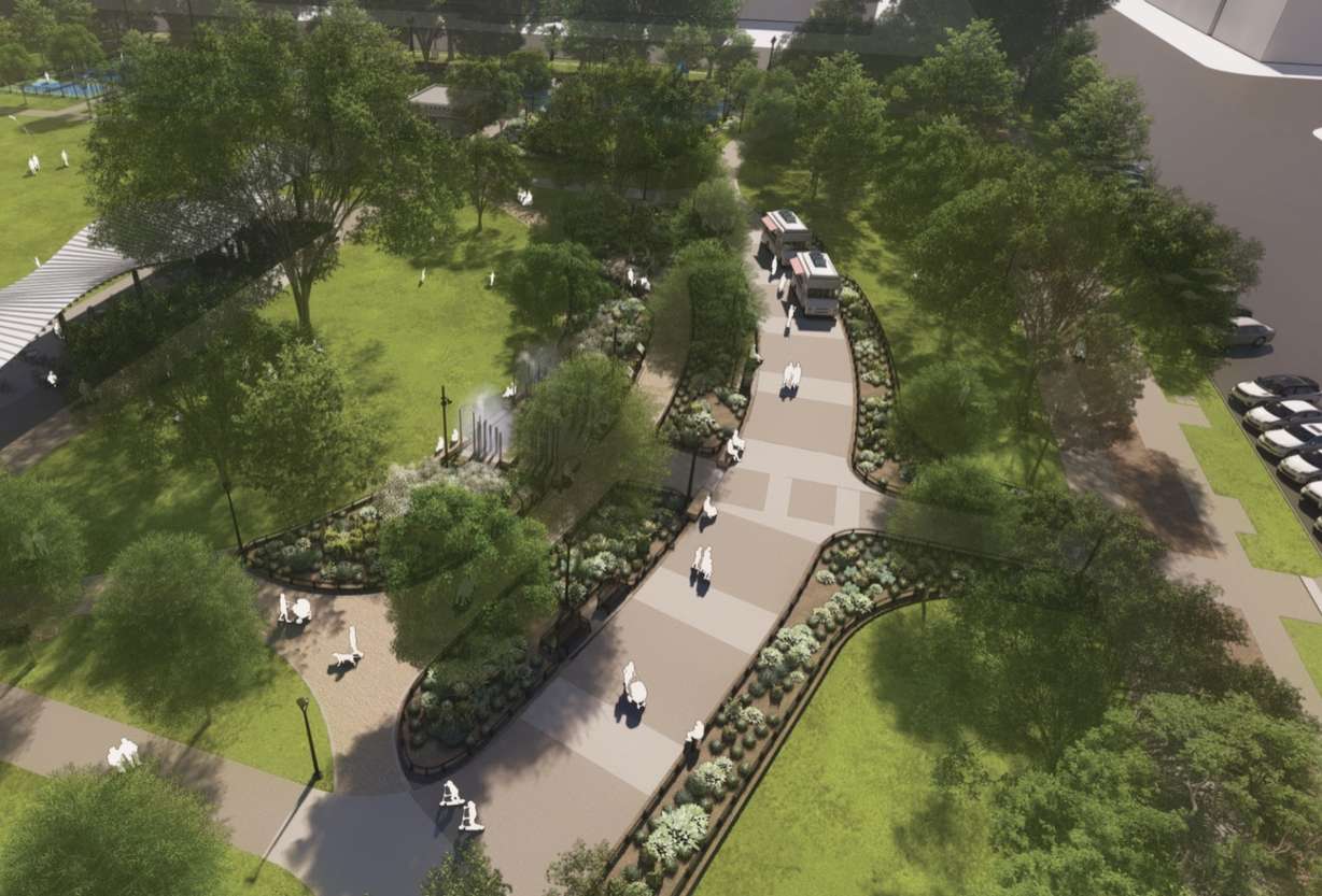 A rendering of what Pioneer Park in Salt Lake City will look after a project that is expected to begin later year.