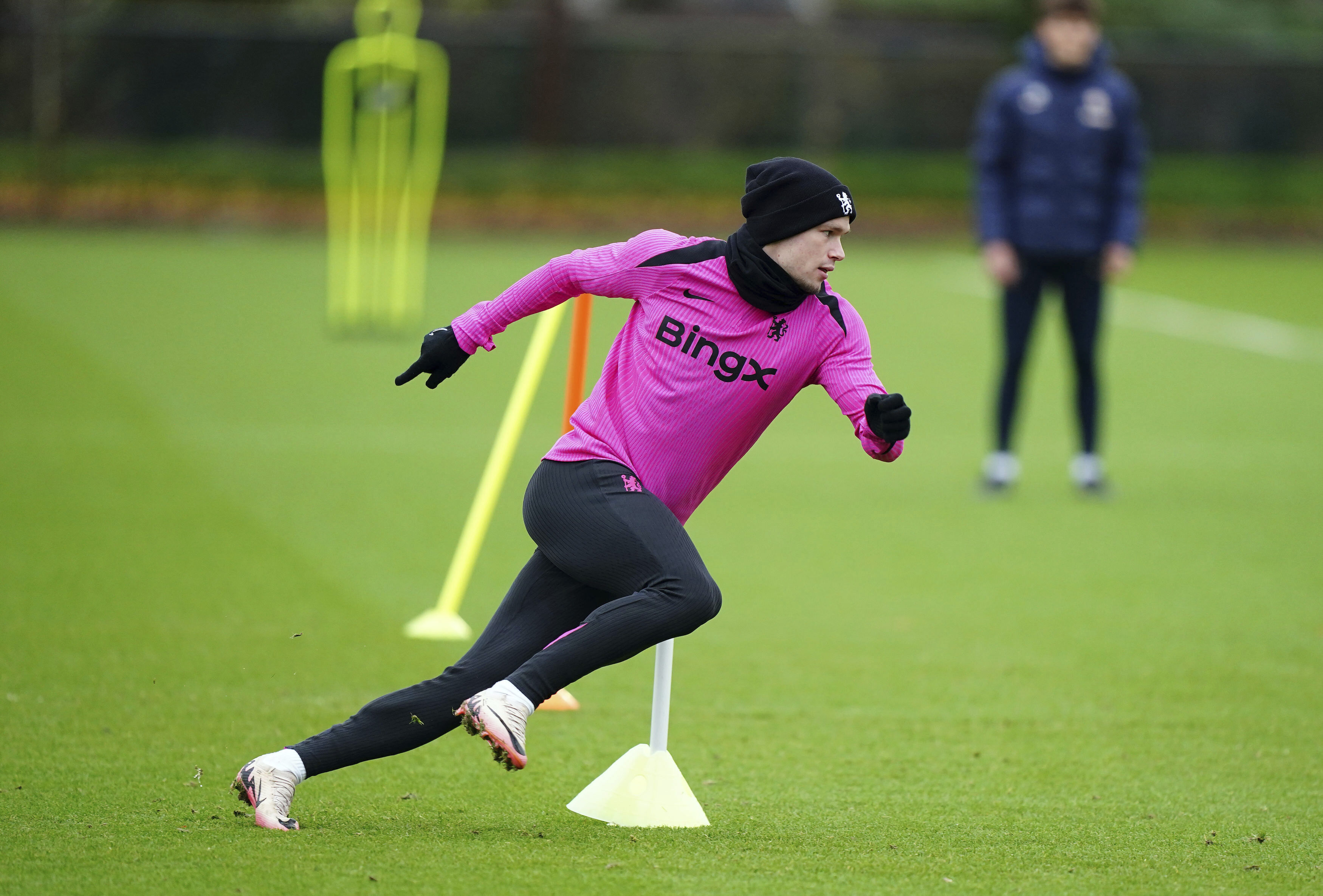 Chelsea's Mykhaylo Mudryk during a training session at Cobham Training Ground, London, Wednesday Nov. 27, 2024. 