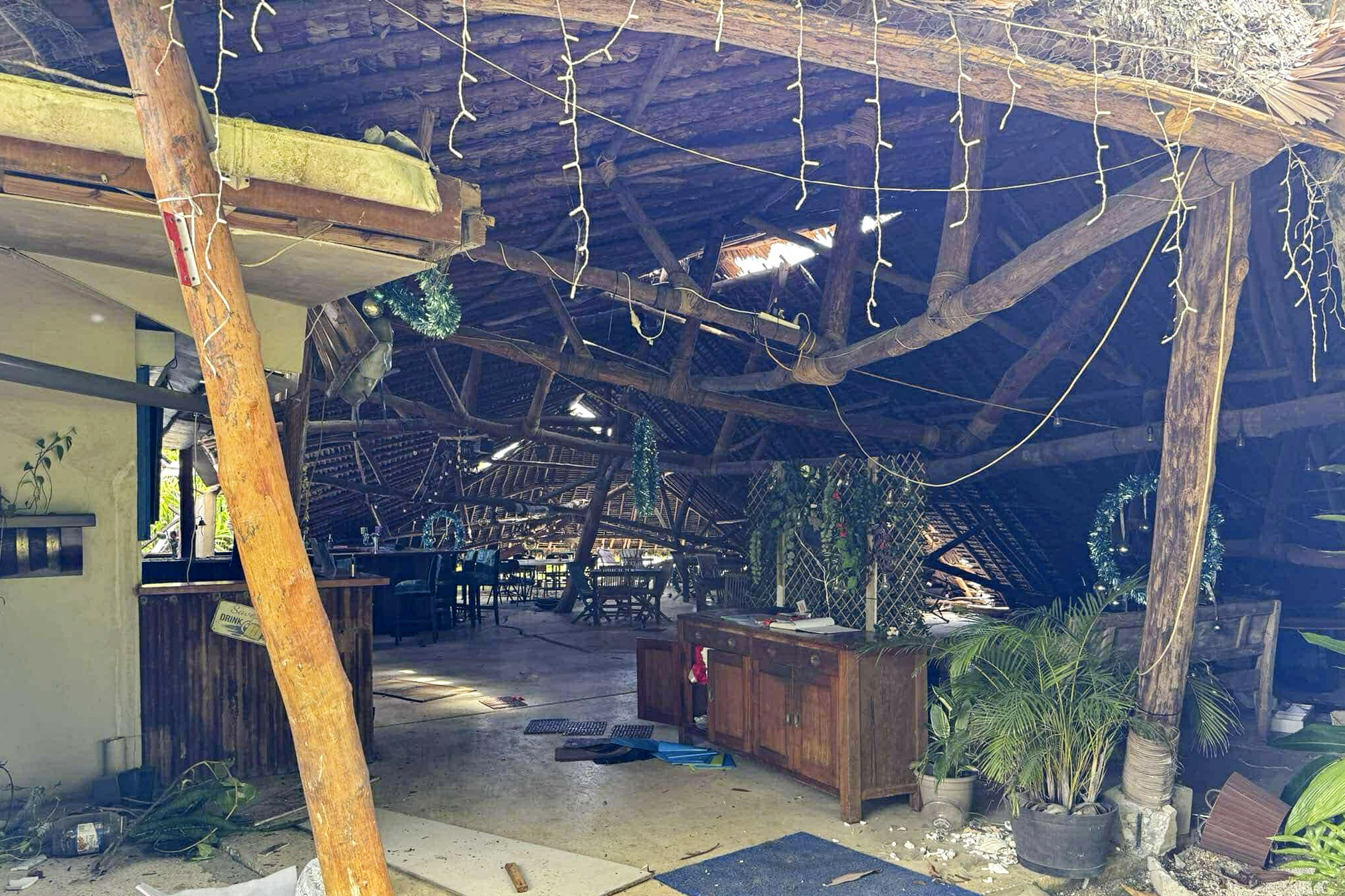 The inside of a building damaged is seen in Port Vila, Vanuatu, following a powerful earthquake Tuesday.