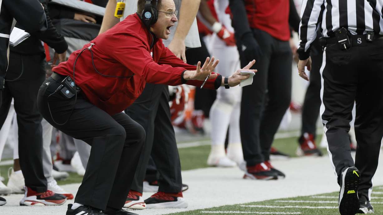 Indiana head coach Curt Cignetti shouts to his players during the second half of an NCAA college football game against Ohio State Saturday, Nov. 23, 2024, in Columbus, Ohio.
