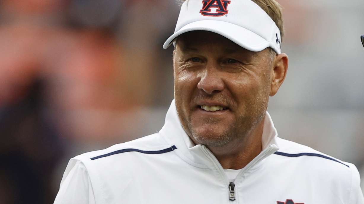 FILE - Auburn head coach Hugh Freeze is shown before an NCAA college football game Saturday, Sept. 16, 2023, in Auburn, Ala.