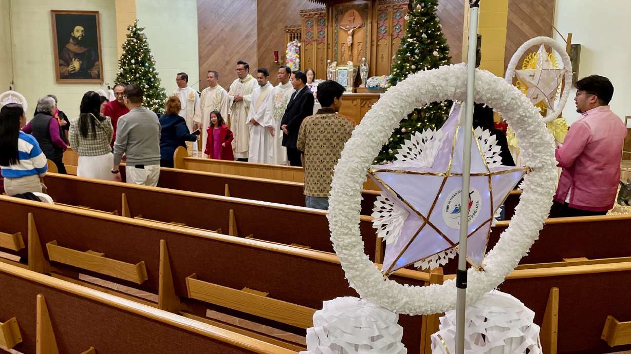 A parol is pictured in Our Lady of Guadalupe Catholic Church in Salt Lake City at the end of a Simbang Gabi service on Monday. Simbang Gabi is a Christmastime tradition among Filipinos and parols are symbolic of the tradition.