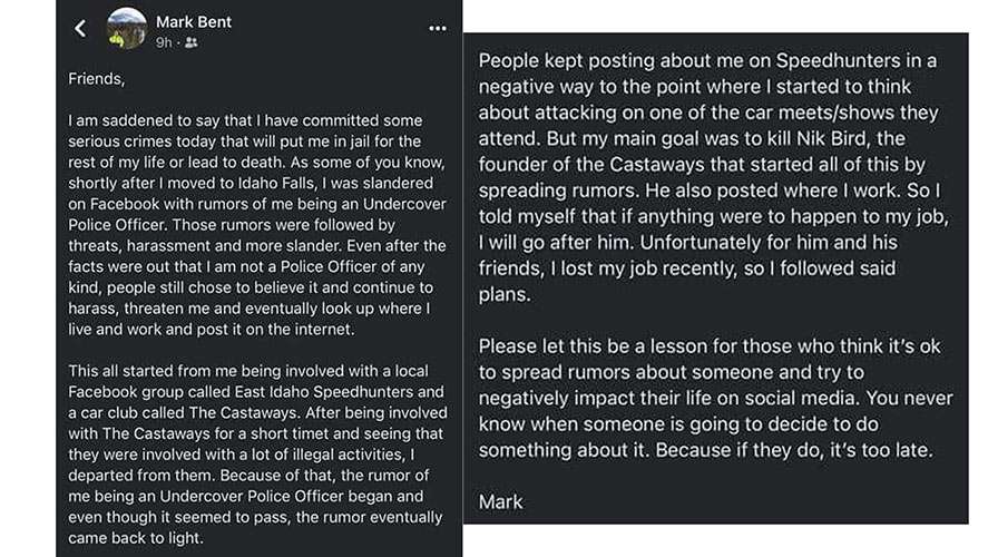 Screenshots taken by EastIdahoNews.com show Mark Bent's admission to killing Nikolas Todd Bird in 2022.