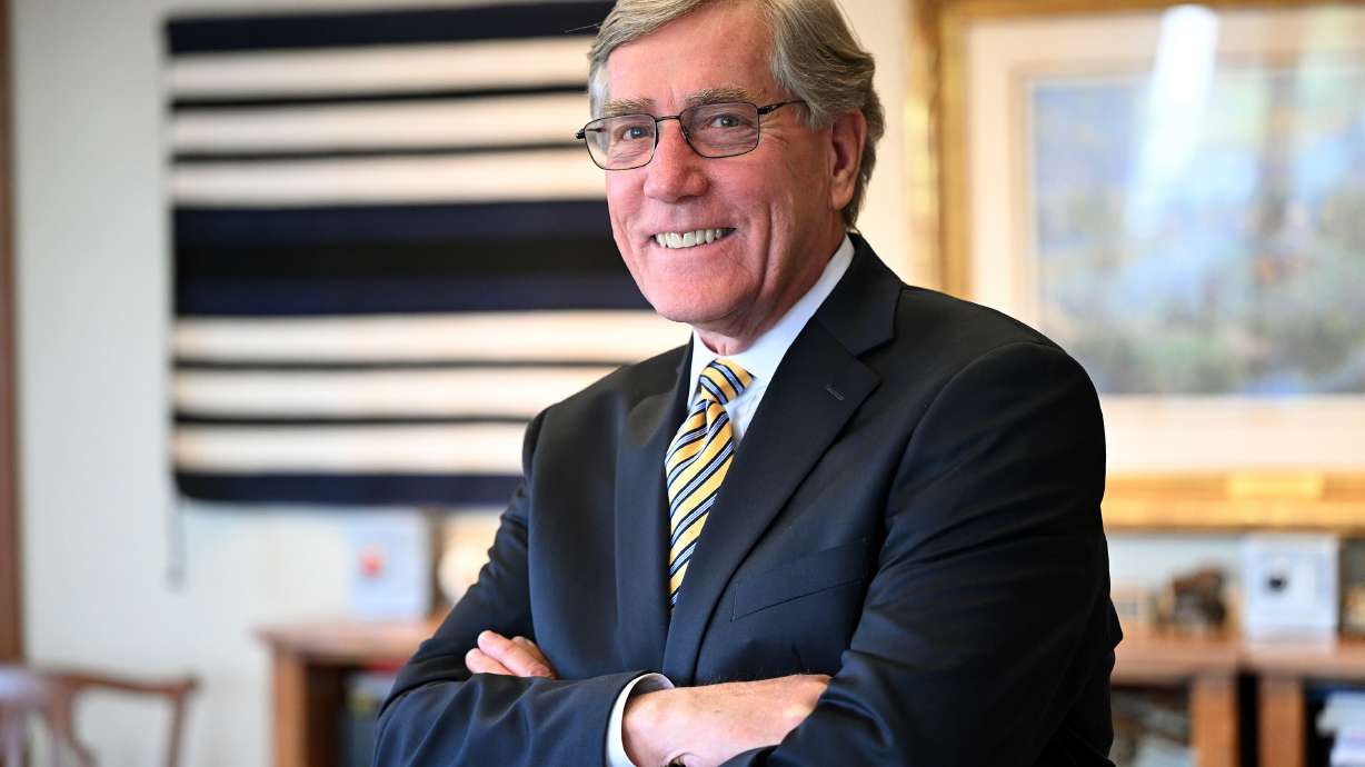 Then-Zions Bank President and CEO Scott Anderson poses for photos in his office at the corporate offices in Salt Lake City on Sept. 20, 2023. Anderson joined the Sutherland Institute board of directors Tuesday.