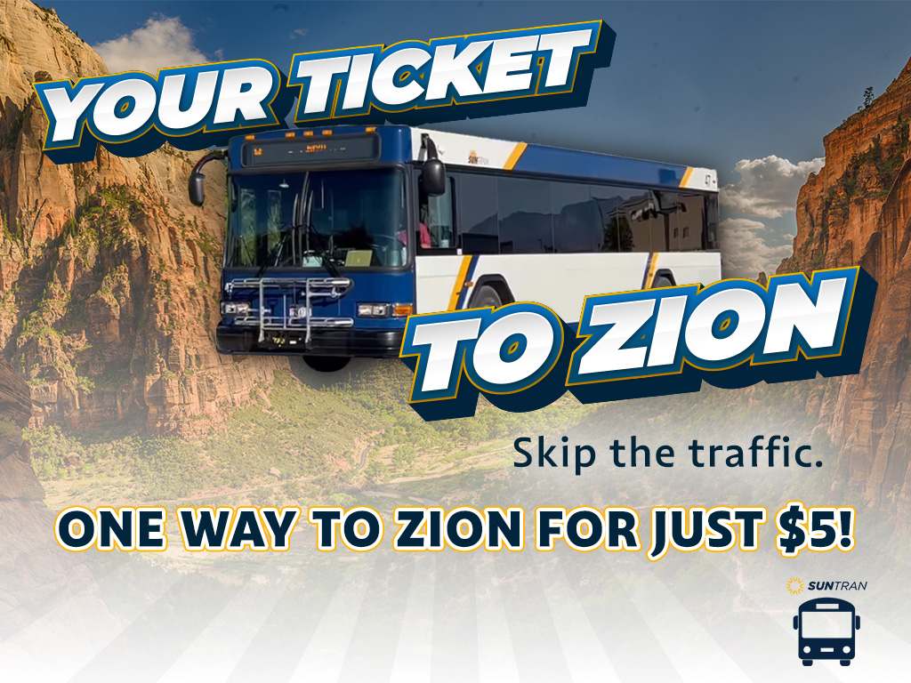 A mockup for the advertisement campaign for the newest Suntran bus route between St. George to Zion National Park in southern Utah.
