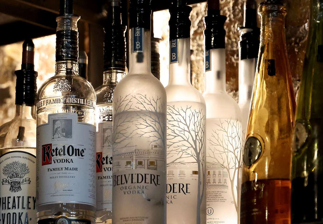Bottles of liquor are pictured at Lake Effect in Salt Lake City on Dec. 12. The use of alcohol, marijuana or nicotine cigarettes or e-cigarettes dropped among teens since the pandemic, a study shows.