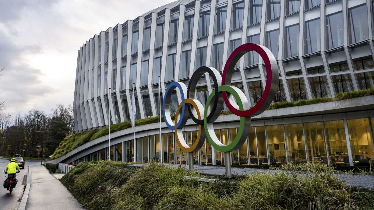 The Olympic rings are pictured front of the Olympic House before the opening of the executive board meeting of the IOC, in Lausanne, Switzerland, Tuesday, Dec. 3, 2024.