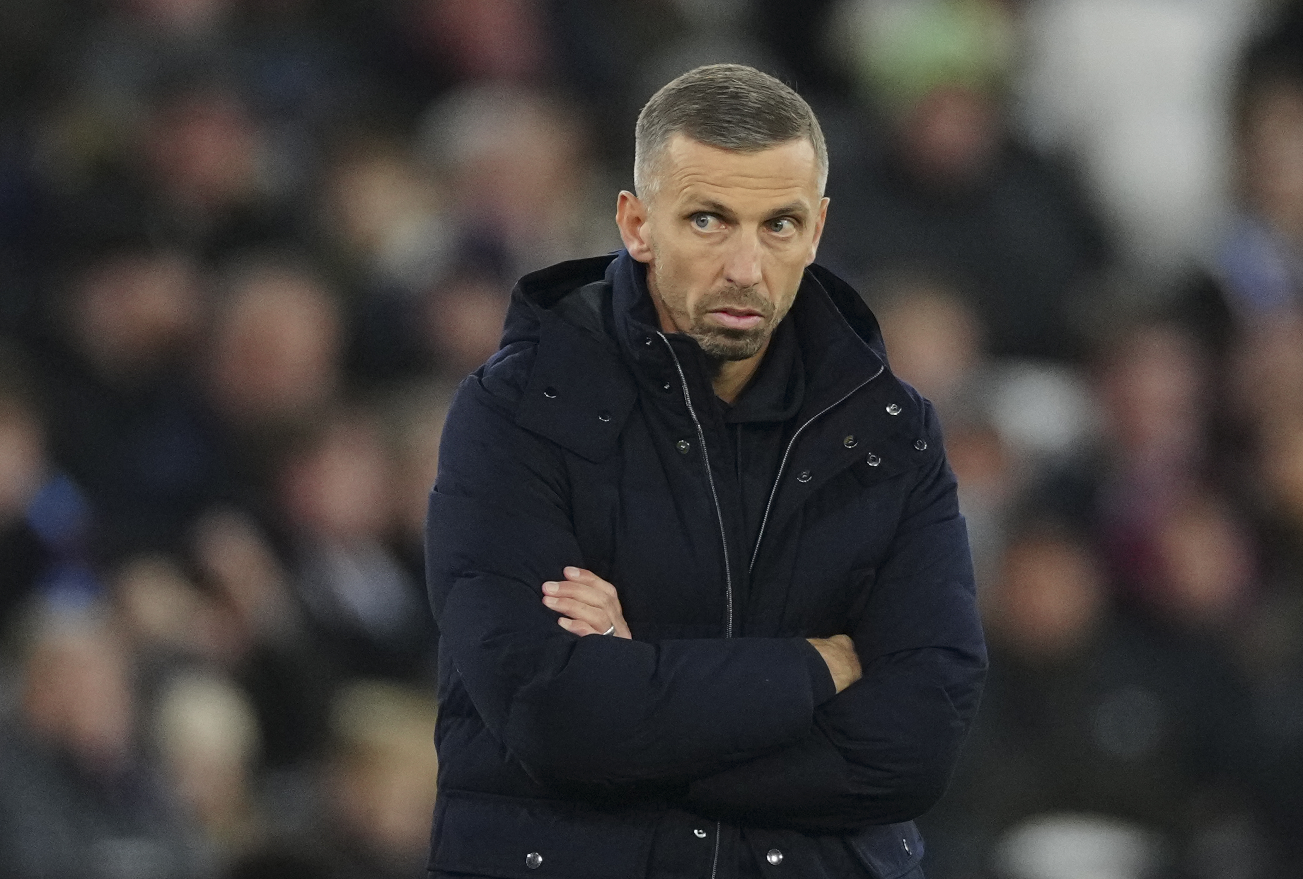 FILE - Wolverhampton Wanderers' head coach Gary O'Neil during the English Premier League soccer match between West Ham United and Wolverhampton Wanderers, at The London Stadium in London, Monday, Dec. 9, 2024.