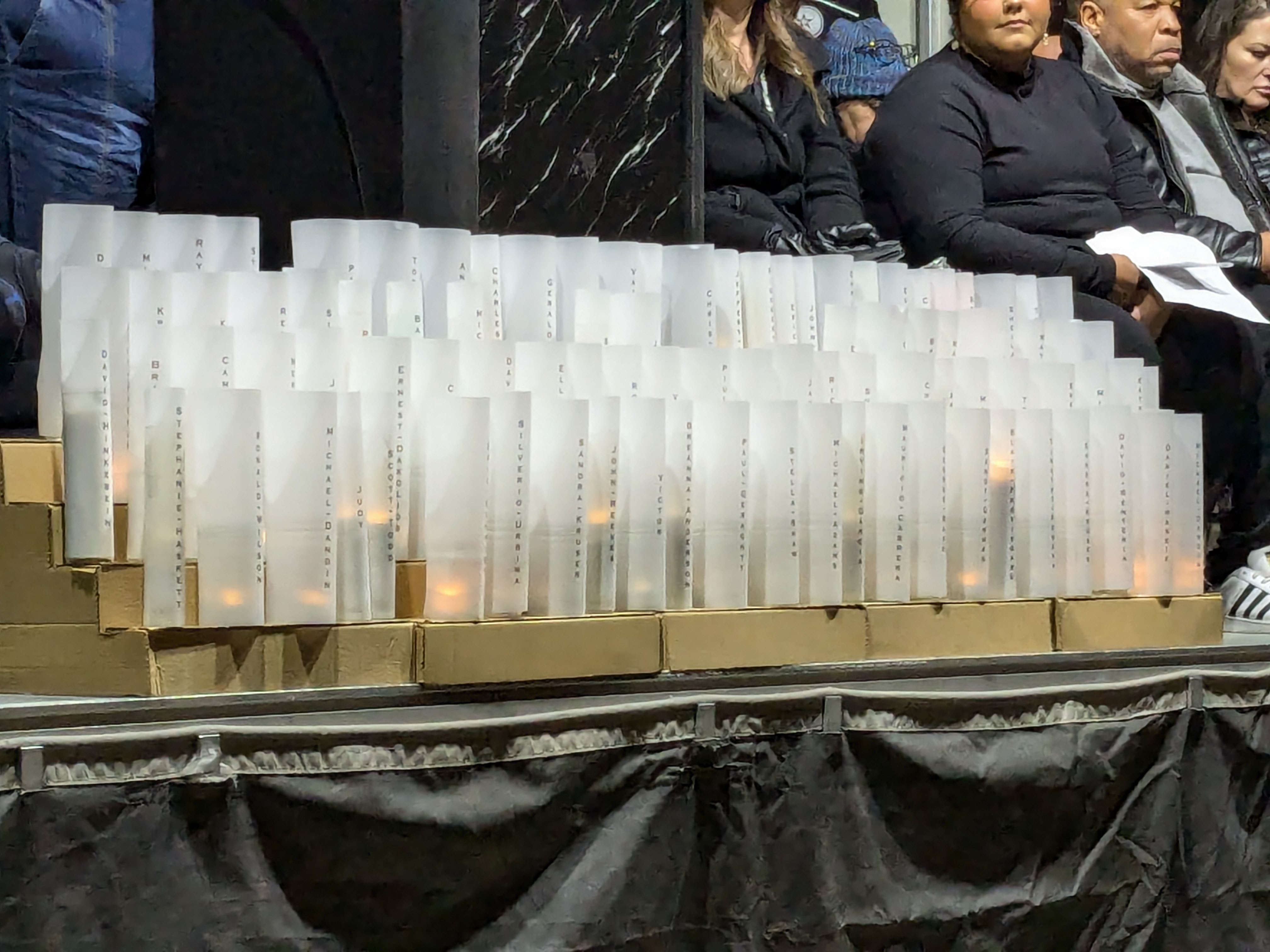 Lit candles represent, honor and celebrate the 112 people who died while living in homelessness during the last year. The candles were displayed during the Homeless Persons' Memorial Day Candlelight Vigil held at Pioneer Park on Thursday.