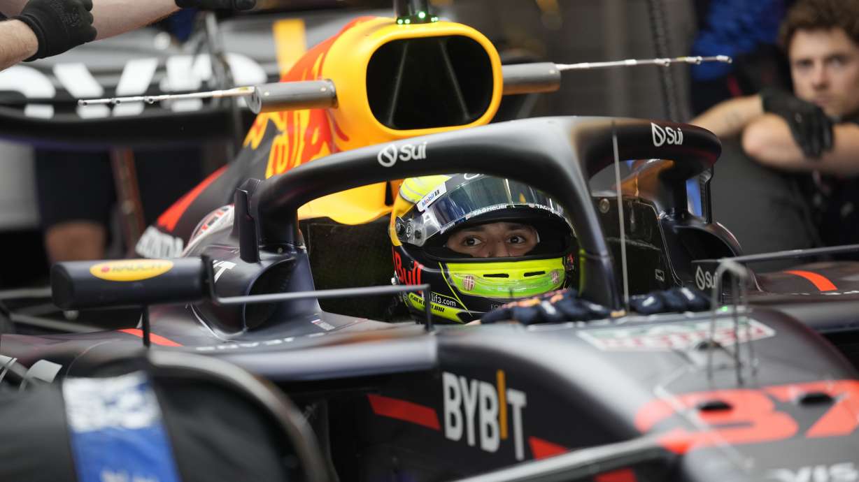 Red Bull driver Isack Hadjar of France prepares during the first free practice ahead of the Formula One Abu Dhabi Grand Prix, at the Yas Marina Circuit in Abu Dhabi, UAE, Friday, Dec. 6, 2024.