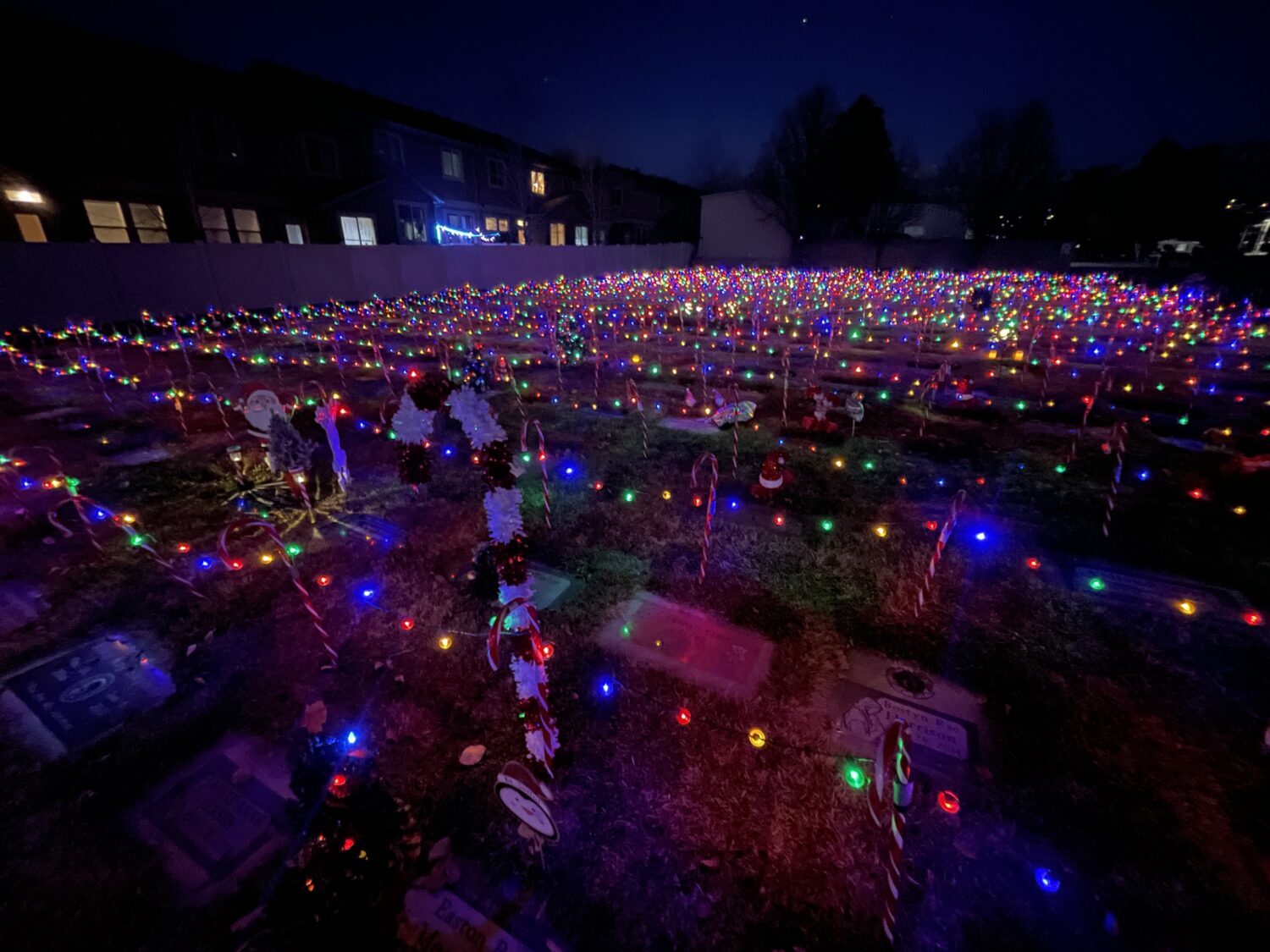 The Bountiful City Cemetery lit up with Christmas decorations. A Utah woman decorates the Baby Land section each year.