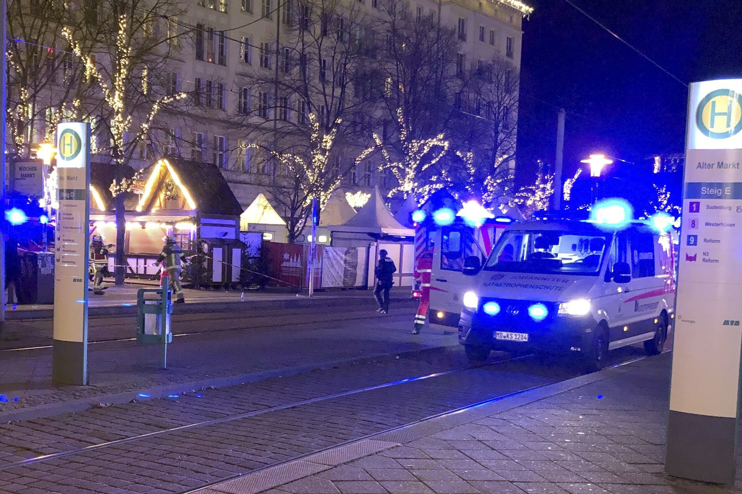 Emergency services attend an incident at the Christmas market in Magdeburg, Germany on Friday.
