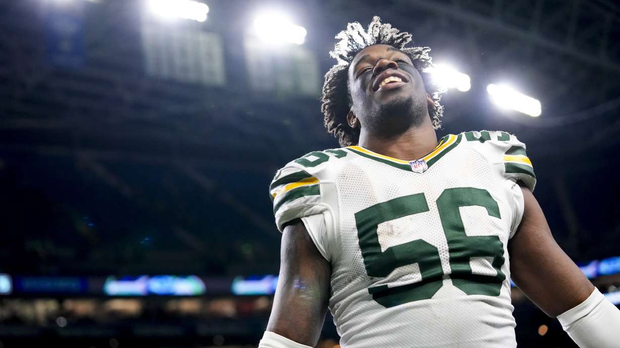 Green Bay Packers' Edgerrin Cooper celebrates after an NFL football game against the Seattle Seahawks Sunday, Dec. 15, 2024, in Seattle.