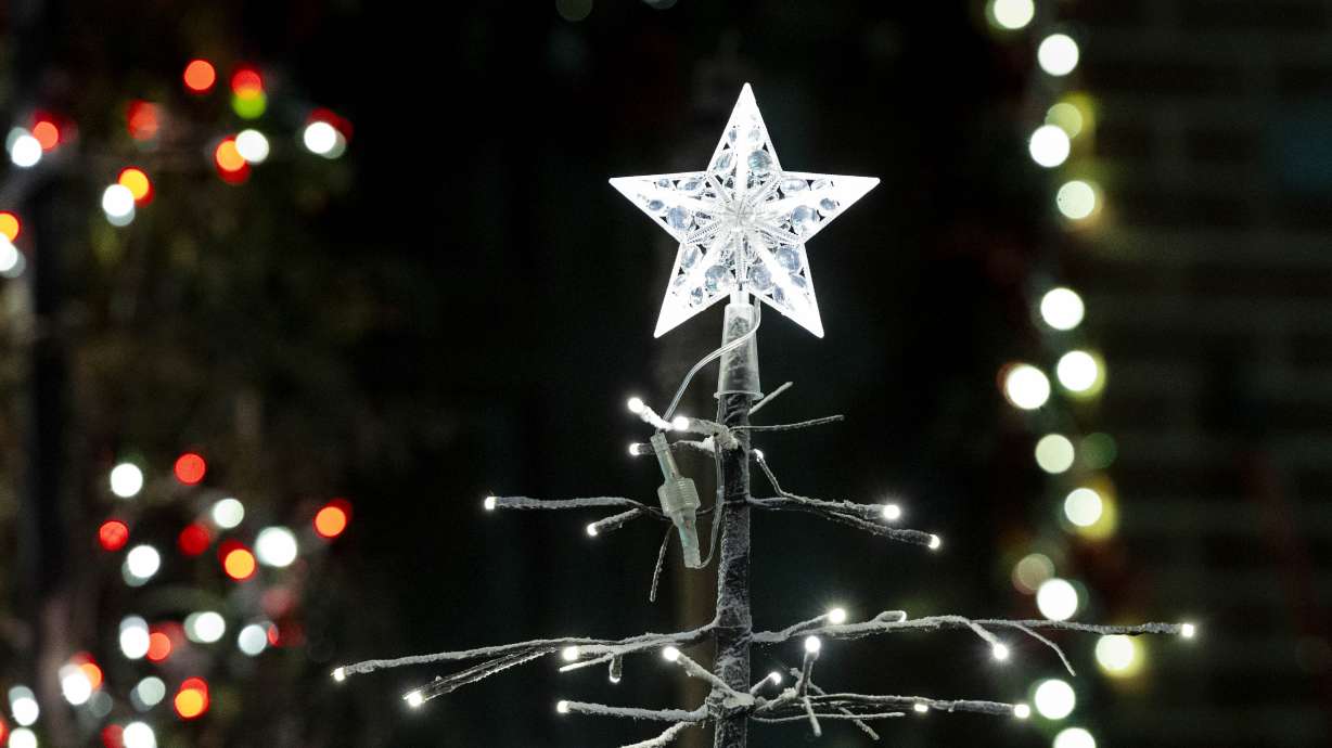 Christmas lights and decorations shine along Glen Arbor Street, nicknamed “Christmas Street,” in Salt Lake City on Dec. 12, 2024. Submit your display, browse neighborhood lights and find holiday events across Utah.