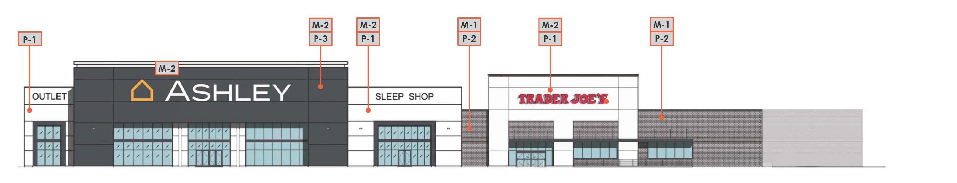 A rendering of the frontage of a strip mall at 4060 Riverdale Road in Riverdale, where officials on Monday said a new Trader Joe's will be located.