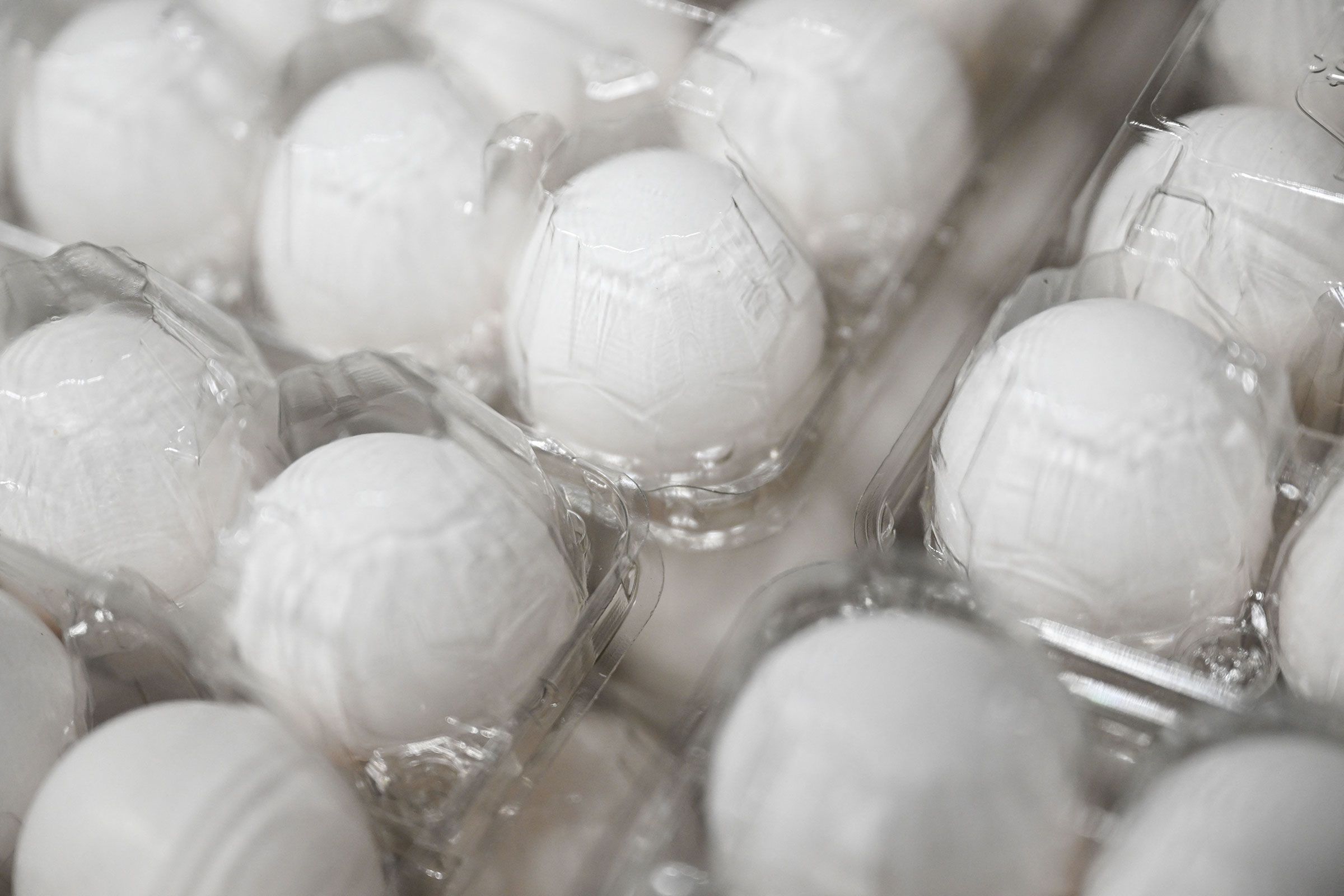 Eggs are displayed for sale inside a Costco store in Hawthorne, Calif., on Jan. 26, 2023.