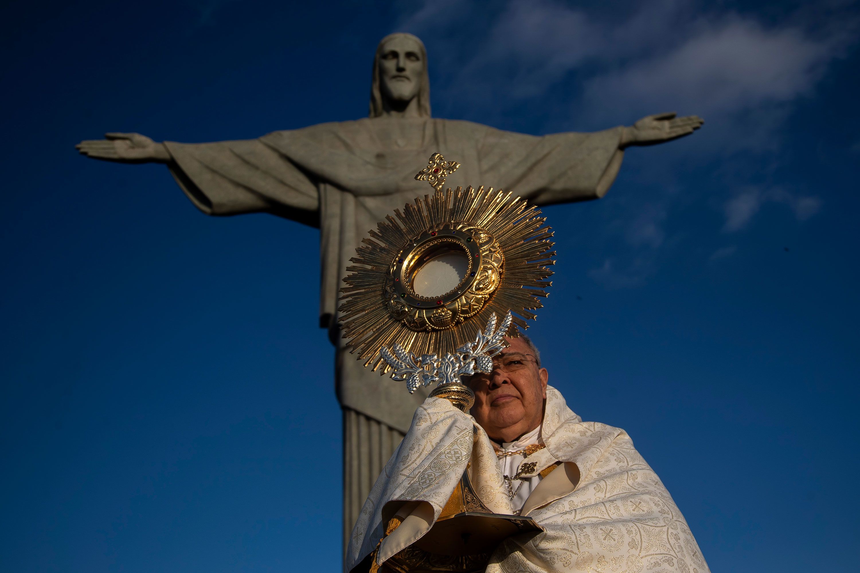 Rio de Janeiro's Archbishop Orani Tempesta leads a Catholic Mass at the Christ the Redeemer statue in Rio de Janeiro, Brazil, on May 30.