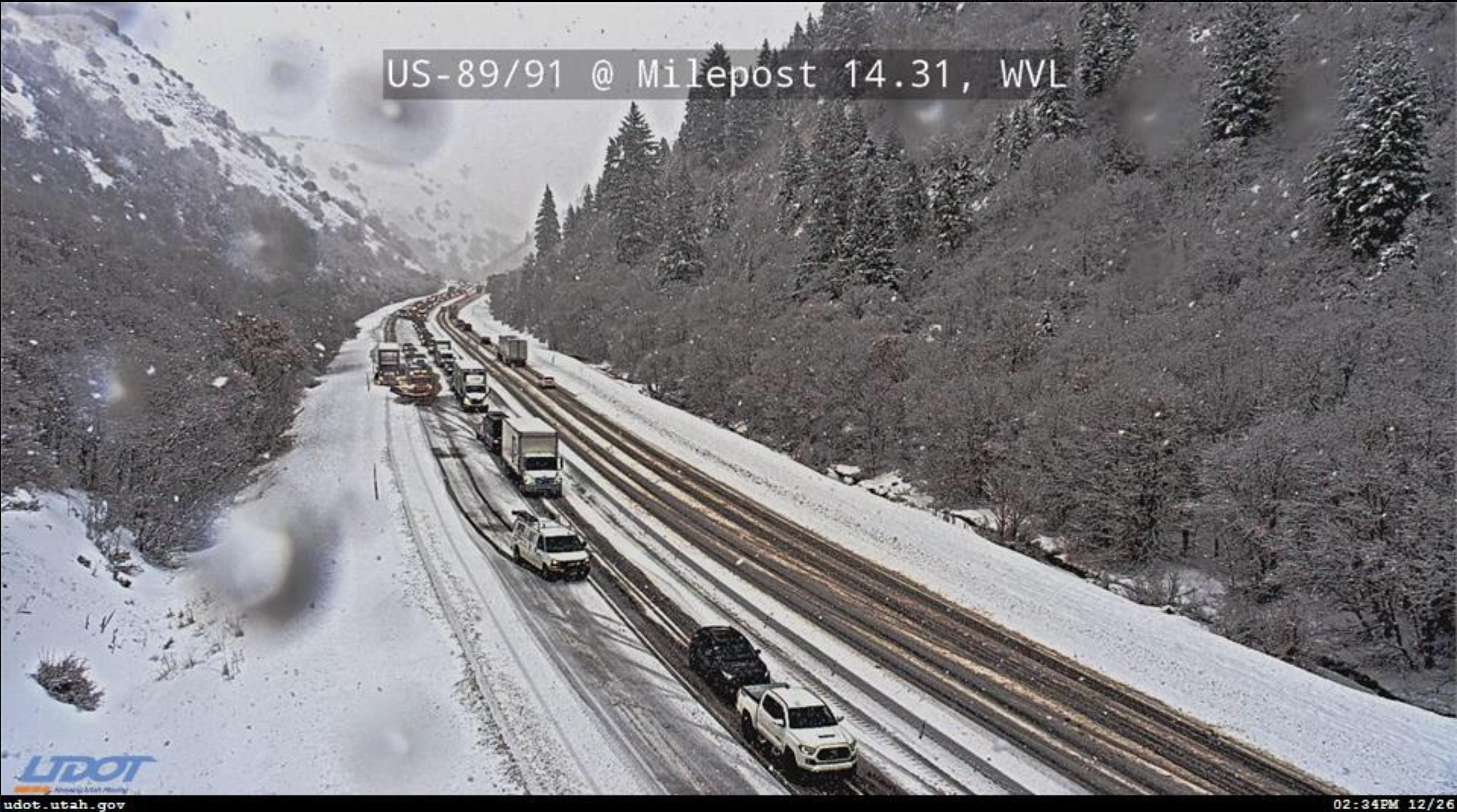 Sardine Canyon under traction restriction due to 'white out conditions'