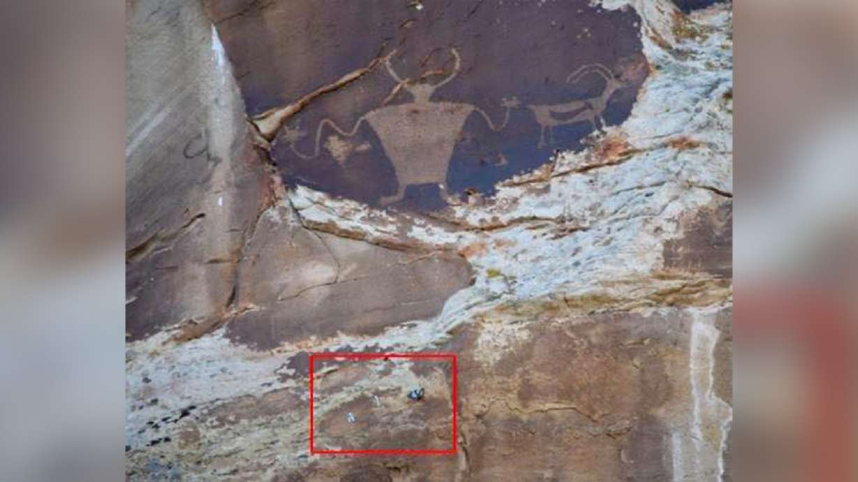 A climbing bolt installed on a petroglyph panel in Uintah County was discovered on Nov. 10. Bureau of Land Management officials said Thursday they are investigating the damage.