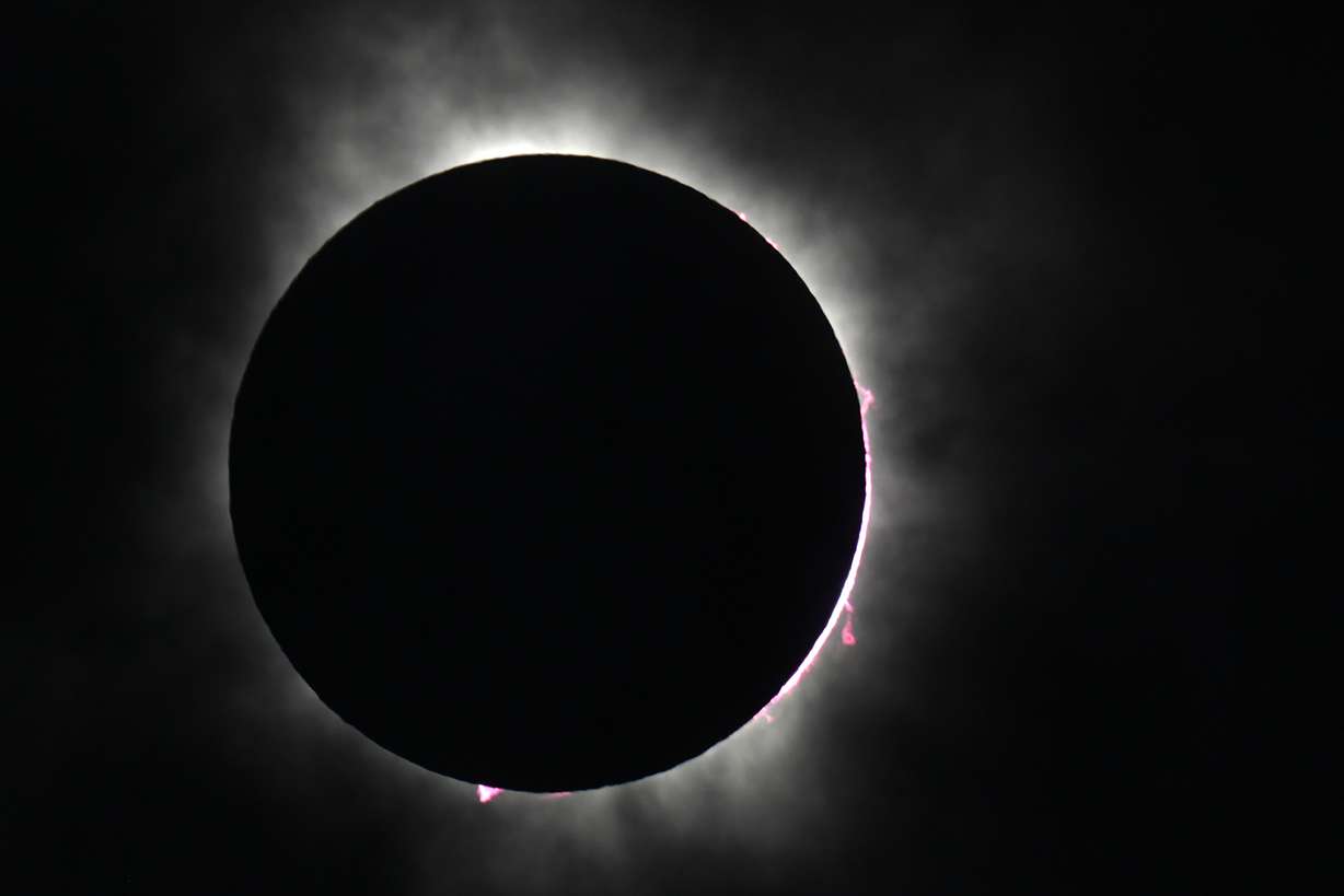 The moon covers the sun during a total solar eclipse, as seen from Fort Worth, Texas, April 8, 2024.