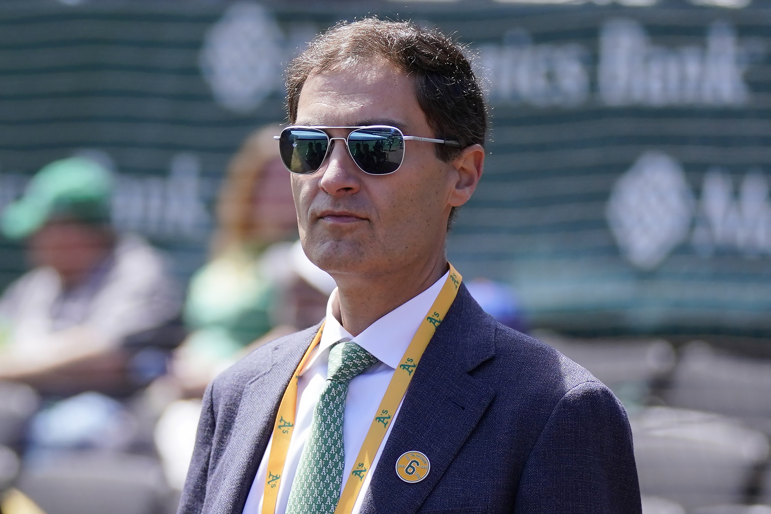 FILE - Oakland Athletics President Dave Kaval before a baseball game between the Athletics and the New York Mets in Oakland, Calif., Sunday, April 16, 2023. 