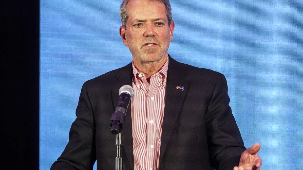 Nebraska Gov. Jim Pillen speaks during the Republican election night watch party at the Beardmore Event Center in Bellevue, Nebraska. Pillen is scheduled to be discharged from the hospital after being injured while horse riding.