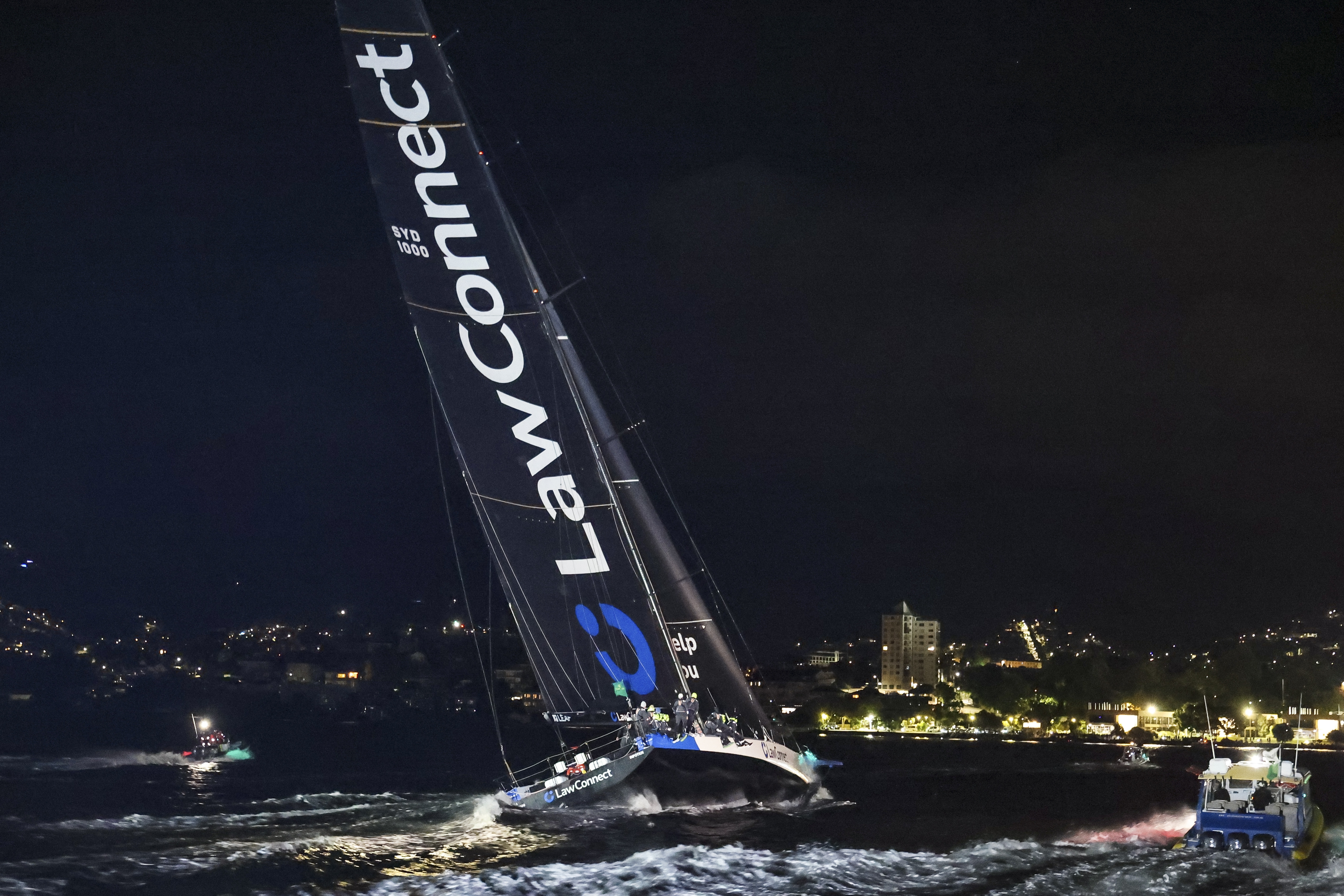 Law Connect sails down the Derwent River to win line honours in the Sydney to Hobart yacht race in Hobart, Australia, Saturday, Dec. 28, 2024. 