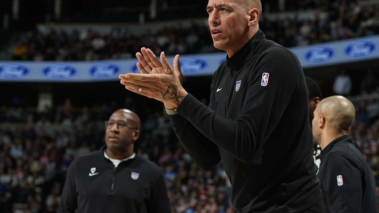 FILE - Sacramento Kings assistant coach Doug Christie in the second half of an NBA basketball game, on Feb. 14, 2024, in Denver.