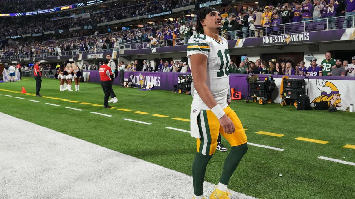 Green Bay Packers' Jordan Love walks off the field after an NFL football game against the Minnesota Vikings Sunday, Dec. 29, 2024, in Minneapolis.
