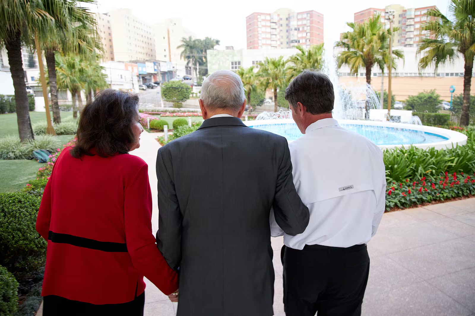 Jeffrey Allred walks with President Russell M. Nelson of The Church of Jesus Christ of Latter-day Saints and his wife Sister Wendy Nelson after a temple dedication in Sao Paulo, Brazil, on Sept. 1, 2019.