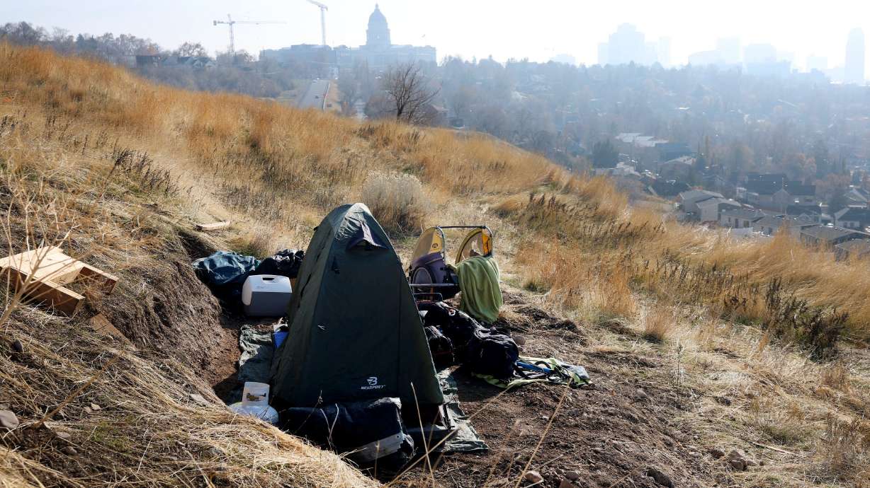 A person’s belongings are pictured on Victory Road in Salt Lake City on Dec. 4. Gov. Spencer Cox, Republican legislators and the newly formed Utah Homeless Services Board are prioritizing recovery treatment over temporary shelter.